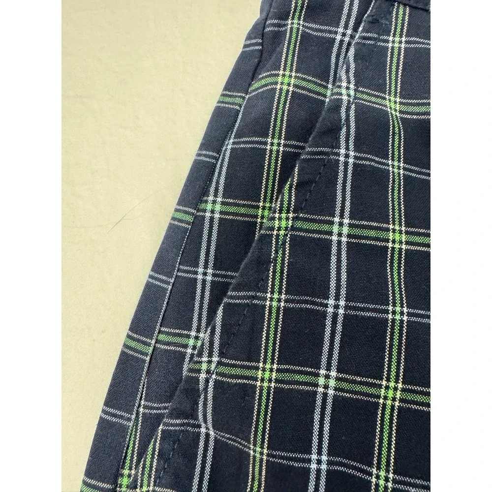 IZOD XFG Plaid Golf Shorts Mens 34 Navy Blue Lime Green Cotton Blend